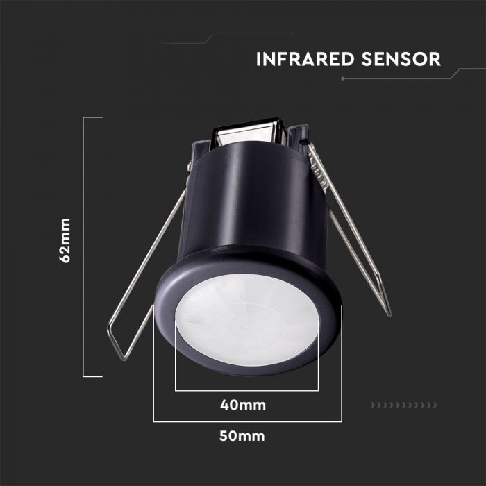 Infrared motion sensor, black, IP20, Max 400W LED, 360°, V-TAC