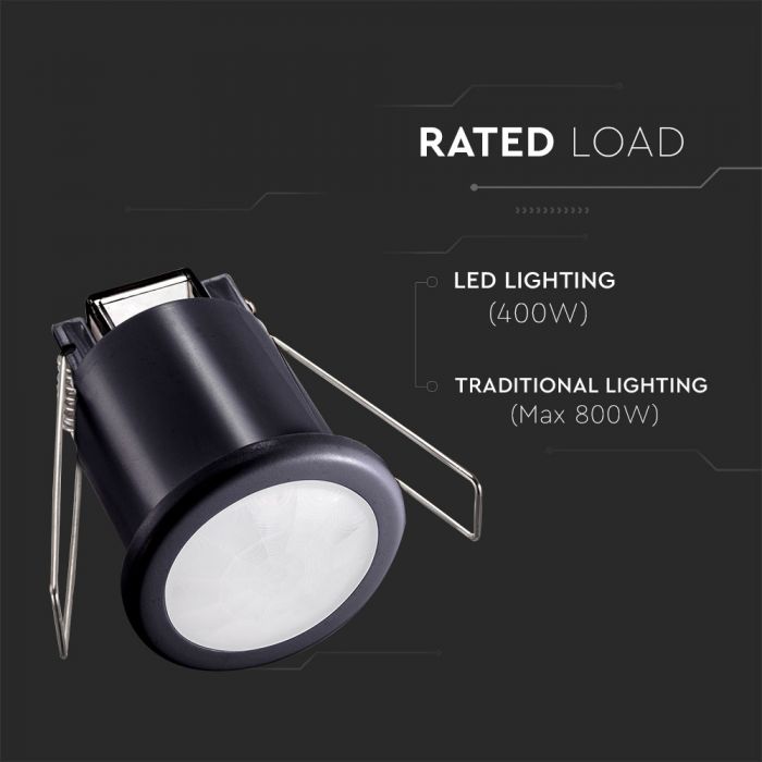 Infrared motion sensor, black, IP20, Max 400W LED, 360°, V-TAC