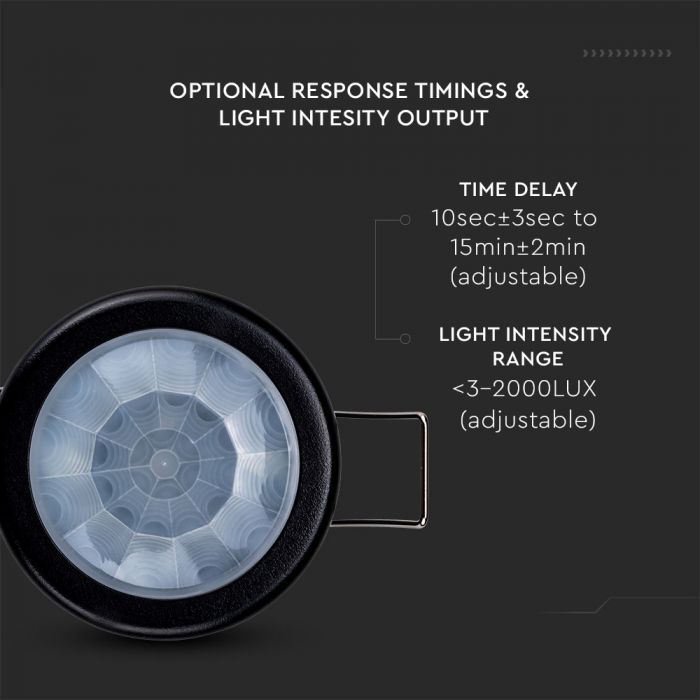 Infrared motion sensor, black, IP20, Max 400W LED, 360°, V-TAC