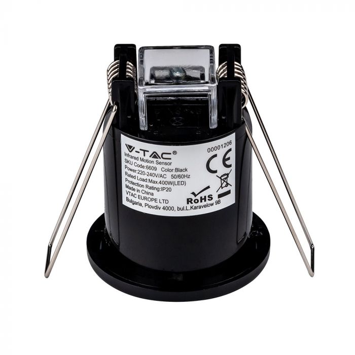 Infrared motion sensor, black, IP20, Max 400W LED, 360°, V-TAC