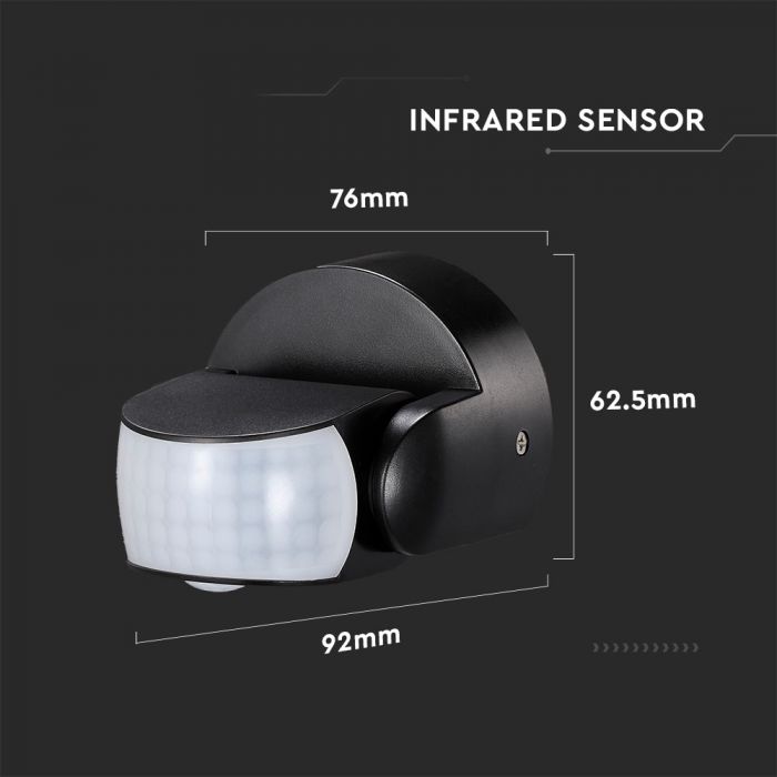 Infrapuna liikumisandur, must, 180°/360°, Max 600W LED, V-TAC