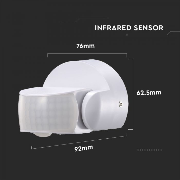 Infrared motion sensor, white, IP65, MAX:600W LED, 180°/360°, V-TAC