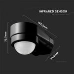 Infrasarkanais kustību sensors, melns, IP65, 240°,  Max 600W LED, V-TAC