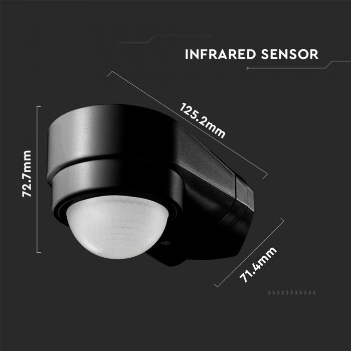 Infrasarkanais kustību sensors, melns, IP65, 240°,  Max 600W LED, V-TAC