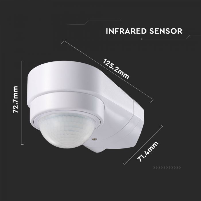 Infrapuna liikumisandur, valge korpus, nurgas reguleeritav, Max 600W LED, 180°, IP65, V-TAC