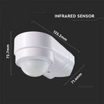 Infrasarkanais kustību sensors, balts korpuss, pielāgojams stūriem,  Max 600W LED,  180°, IP65, V-TAC
