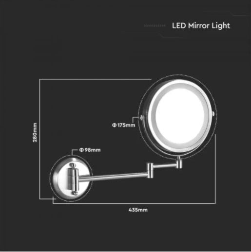 3W(30Lm) 5V 18 SMD LED Make-up sienas spogulis, IP44, V-TAC, 4xAA, auksti balta gaisma 6400K