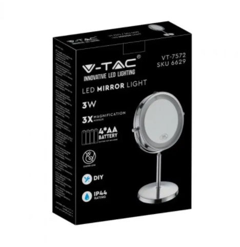 3W(30Lm) 5V 18 SMD LED Make-up mirror, IP44, 4xAA, cold white light 6400K
