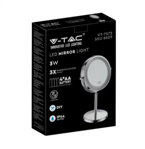3W (30Lm) 5V 18 SMD LED meikpeegel, IP44, 4xAA, 6400K jaheda valge valgus