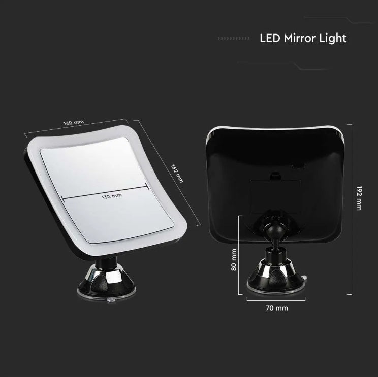 3.2W(30Lm) LED grima spogulis ar apgaismojumu, 16x19 cm, melns, 3xAAA baterijas (nav iekļautas), V-TAC, IP44, auksti balta gaisma 6400K