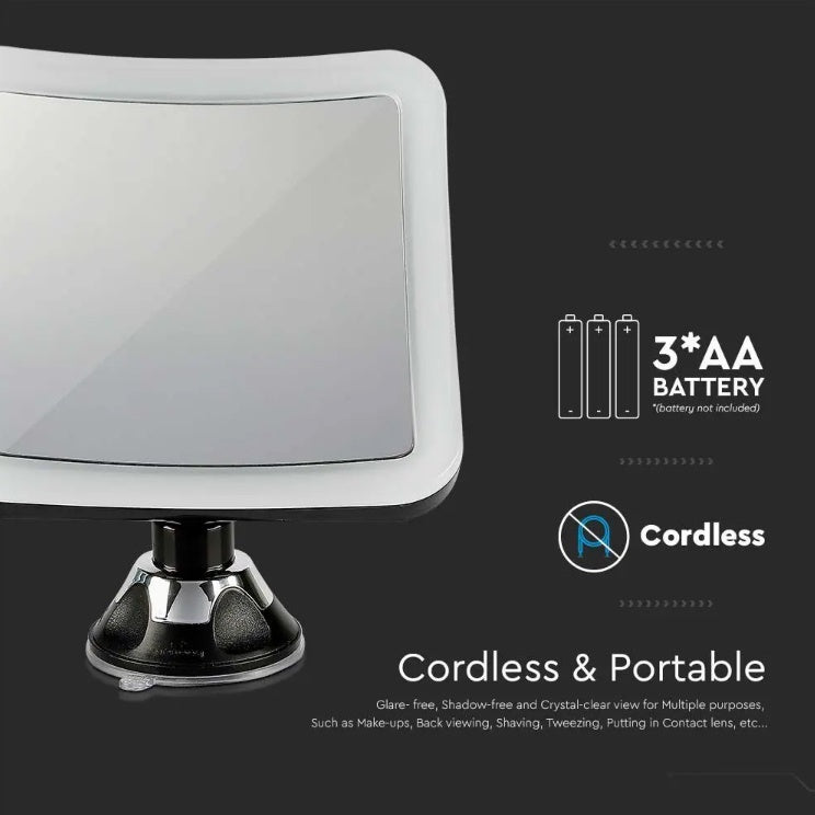 3.2W(30Lm) LED grima spogulis ar apgaismojumu, 16x19 cm, melns, 3xAAA baterijas (nav iekļautas), V-TAC, IP44, auksti balta gaisma 6400K