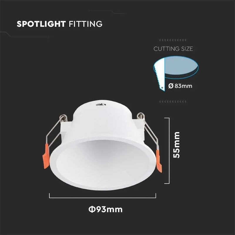 GU10 iebūvējams karkass/armatūra, apaļas formas, Ø93X55mm, iebūv. Izm. Ø83mm, balts, V-TAC