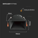 GU10 recessed frame/fixture, square, 93x93X55mm, recessed. Dimm. 83x83mm, black, V-TAC