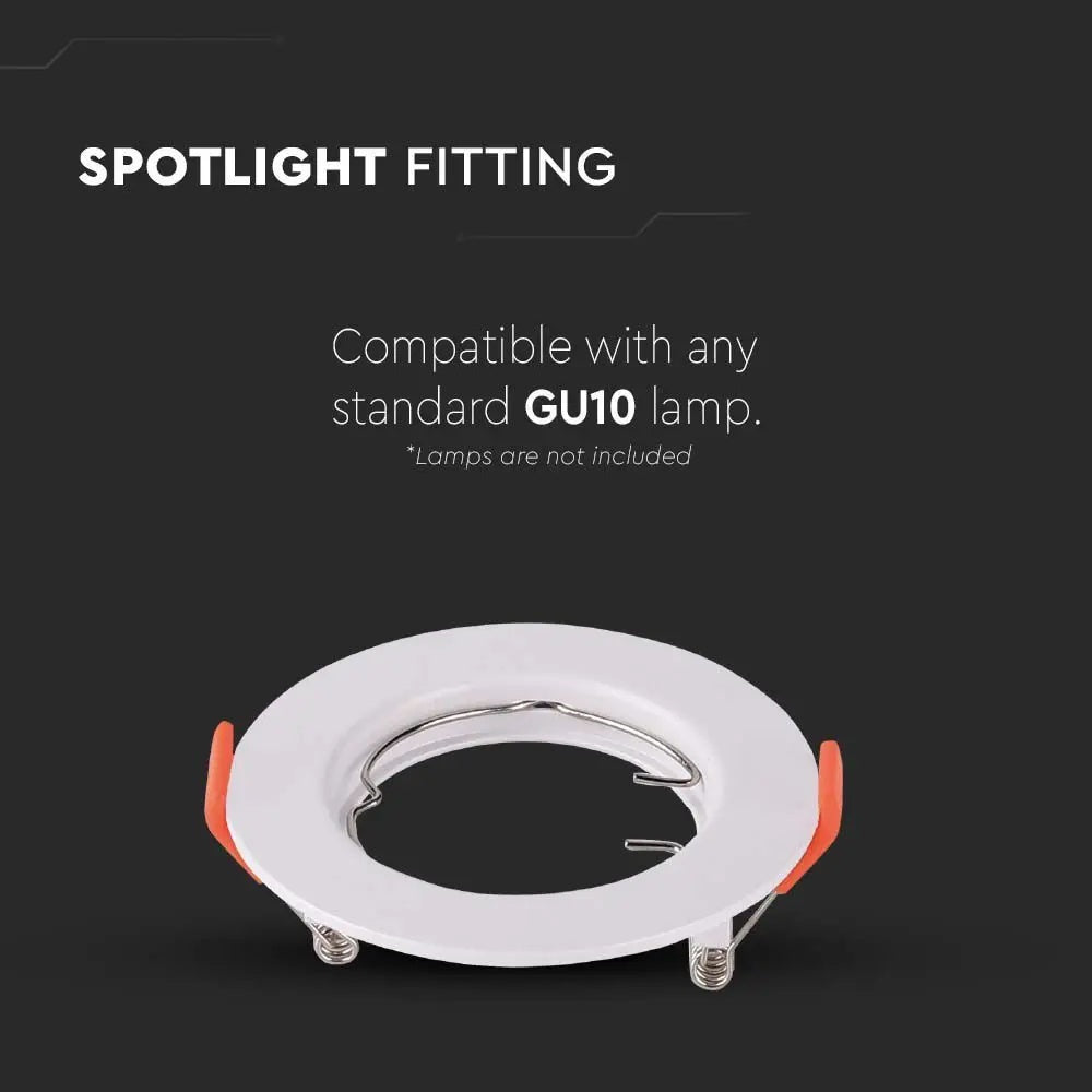 GU10 recessed frame/fixture, round, Ø81X40mm, recessed. Dimm. Ø63mm, white, 2 pcs, V-TAC