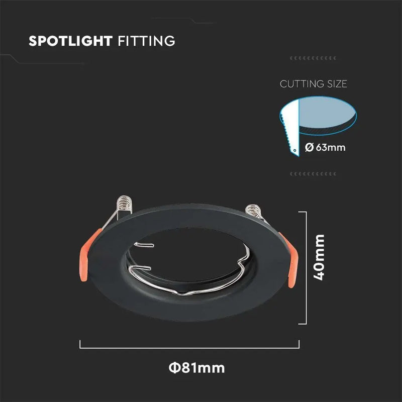 GU10 recessed frame/fixture, round, Ø81X40mm, recessed. Dimm. Ø63mm, black, 2 pcs, V-TAC