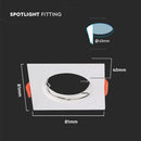 GU10 iebūvējams karkass/armatūra, kvadrāta formas, 81x81X40mm, iebūv. Izm. Ø63mm, balts, 2 gab, V-TAC