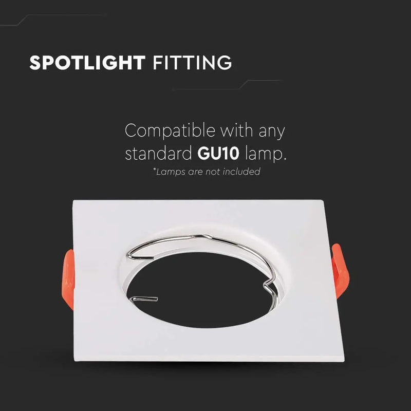 GU10 iebūvējams karkass/armatūra, kvadrāta formas, 81x81X40mm, iebūv. Izm. Ø63mm, balts, 2 gab, V-TAC