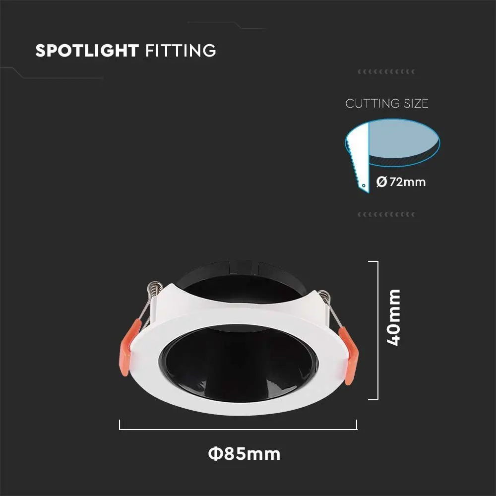 GU10 recessed frame/fixture, round, adjustable light direction, Ø85X40mm, recessed Ø72mm, white/black, V-TAC