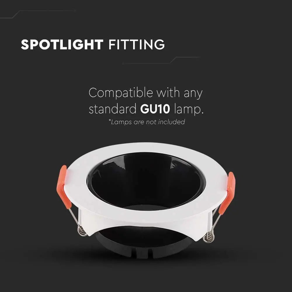 GU10 recessed frame/fixture, round, adjustable light direction, Ø85X40mm, recessed Ø72mm, white/black, V-TAC