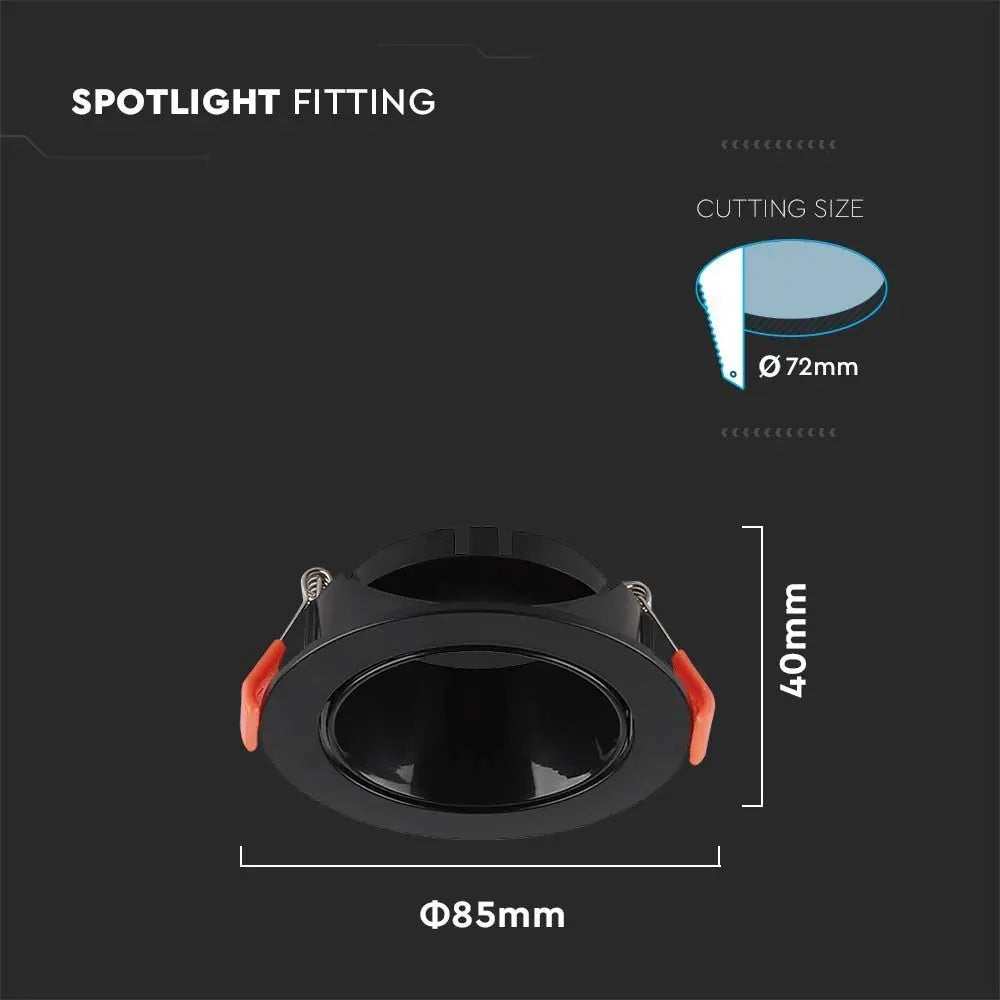 GU10 recessed frame/fixture, round, adjustable light direction, Ø85X40mm, recessed Ø72mm, black/black, V-TAC