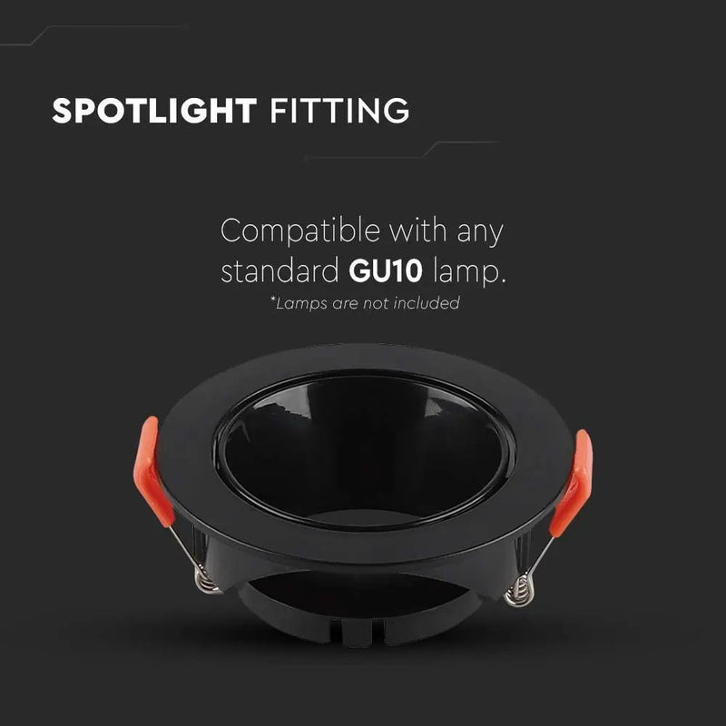 GU10 iebūvējams karkass/armatūra, apaļas formas, melns, melns reflektors, V-TAC
