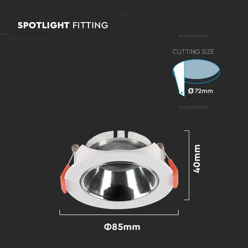 Встраиваемая рамка/светильник GU10, круглая, регулируемое направление света, Ø85X40 мм, встраиваемая Ø72 мм, белый/хром, V-TAC