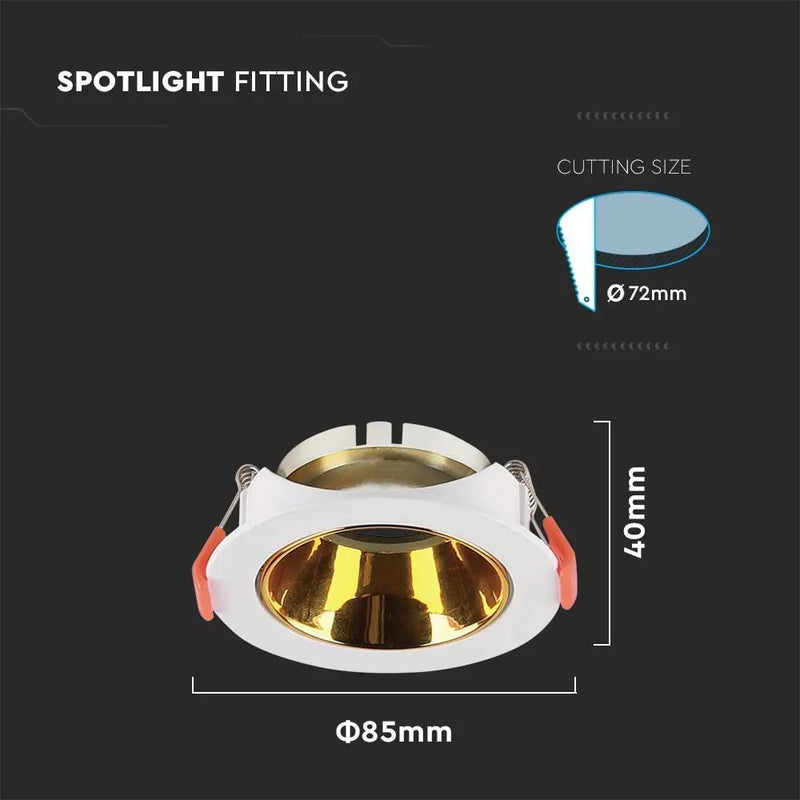 GU10 recessed frame/fixture, round, adjustable light direction, Ø85X40mm, recessed Ø72mm, white/gold colour, V-TAC