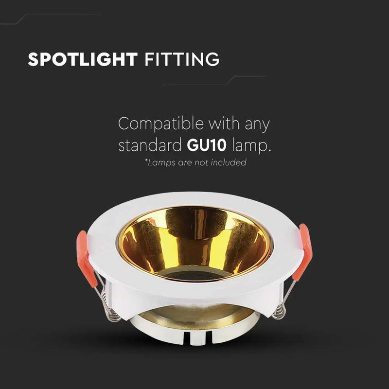 GU10 iebūvējams karkass/armatūra, apaļas formas, balts, zelta reflektors, V-TAC