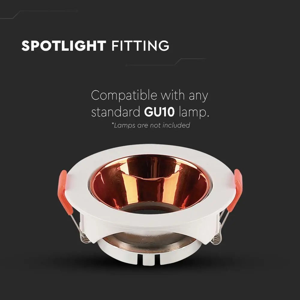 GU10 iebūvējams karkass/armatūra, apaļas formas, balts, rose gold reflektors, V-TAC
