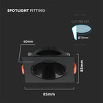 GU10 recessed frame/fixture, square, adjustable light direction, 85x85x40mm, recessed. Ø72mm, black/black, V-TAC