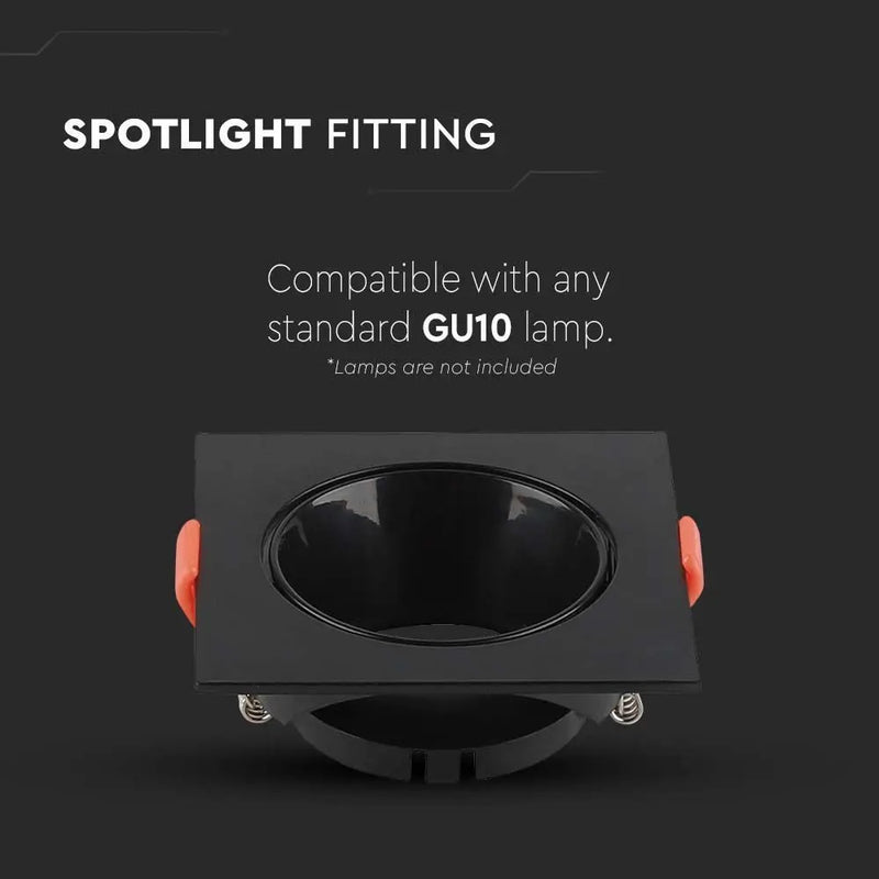 GU10 recessed frame/fixture, square, adjustable light direction, 85x85x40mm, recessed. Ø72mm, black/black, V-TAC