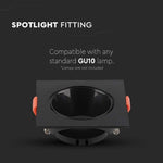 GU10 recessed frame/fixture, square, adjustable light direction, 85x85x40mm, recessed. Ø72mm, black/black, V-TAC