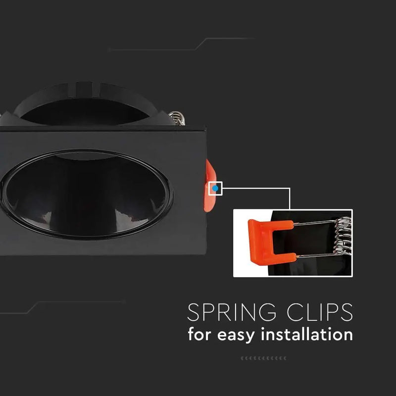 GU10 recessed frame/fixture, square, adjustable light direction, 85x85x40mm, recessed. Ø72mm, black/black, V-TAC