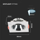 GU10 recessed frame/fixture, square, adjustable light direction, 85x85x40mm, recessed. Ø72mm, white/chrome, V-TAC