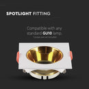 GU10 recessed frame/fixture, square, adjustable light direction, 85x85x40mm, recessed. Ø72mm, white/gold kr, V-TAC