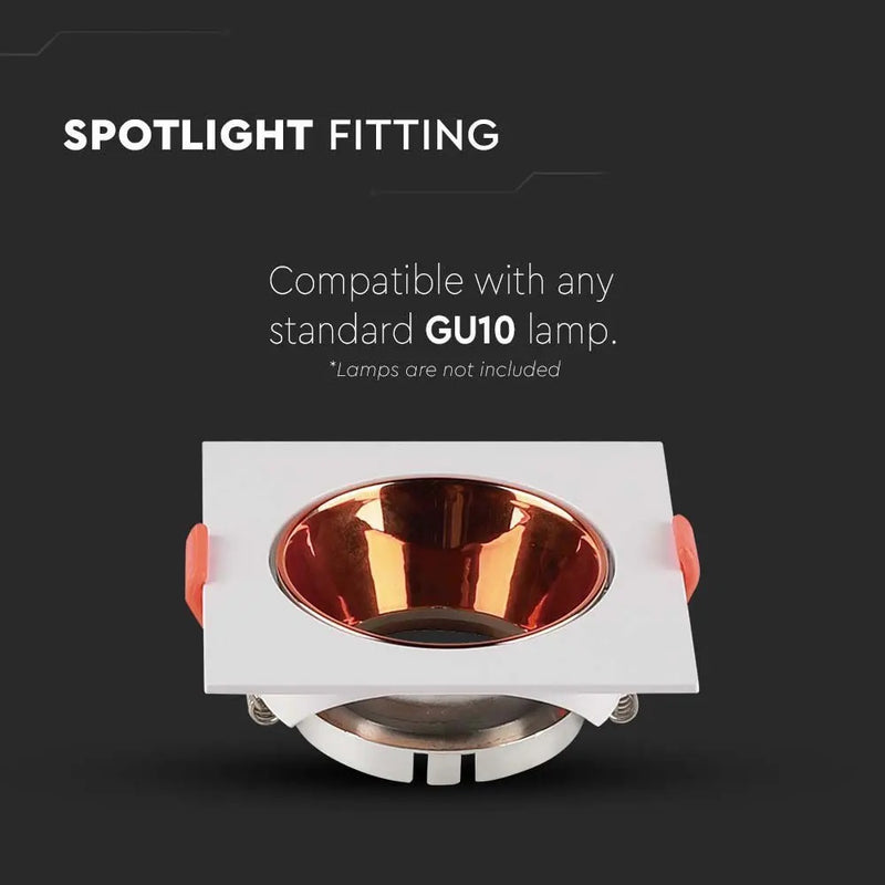 GU10 recessed frame/fixture, square, adjustable light direction, 85x85x40mm, recessed. Ø72mm, white/rose gold, V-TAC