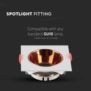 GU10 recessed frame/fixture, square, adjustable light direction, 85x85x40mm, recessed. Ø72mm, white/rose gold, V-TAC