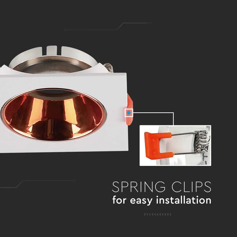 GU10 recessed frame/fixture, square, adjustable light direction, 85x85x40mm, recessed. Ø72mm, white/rose gold, V-TAC