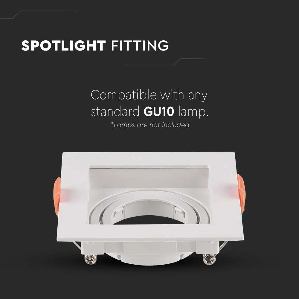 GU10 recessed frame/fixture, square, adjustable light direction, 80X80x25mm, recessed. Ø74mm, white, V-TAC