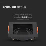 GU10 recessed frame/fixture, square, adjustable light direction, 102x102X42mm, recessed. size 95x95mm, black, V-TAC