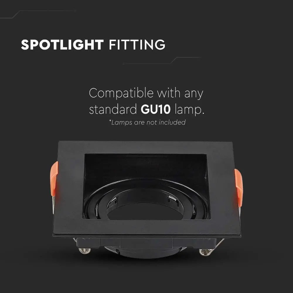GU10 recessed frame/fixture, square, adjustable light direction, 102x102X42mm, recessed. size 95x95mm, black, V-TAC