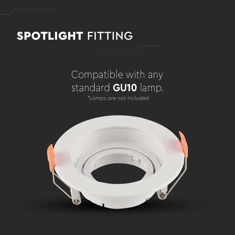 GU10 recessed frame/fixture, round, adjustable light direction, Ø102X42mm, recessed. Ø85mm, white, V-TAC