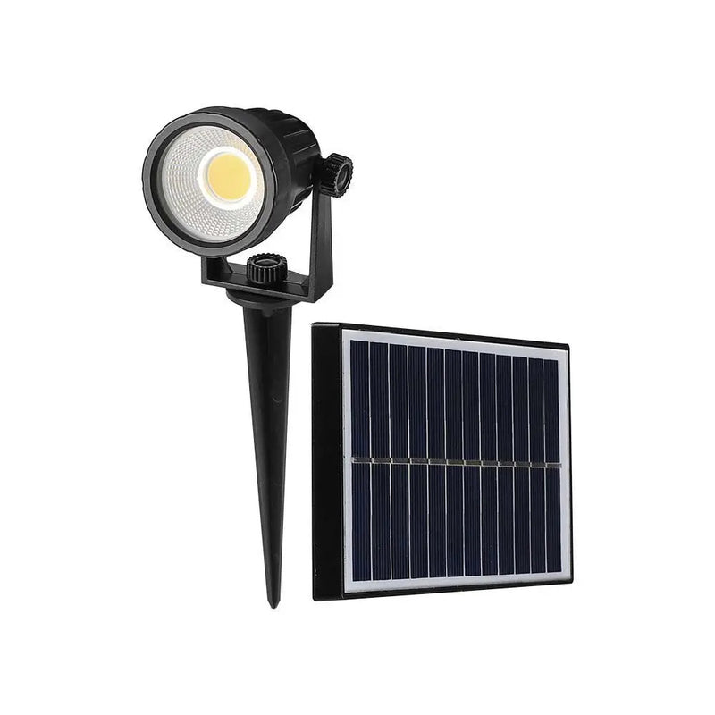 2W (40Lm) COB LED päikesepaneelide aialamp, V-TAC, IP65, must, soe valge valgus 3000K