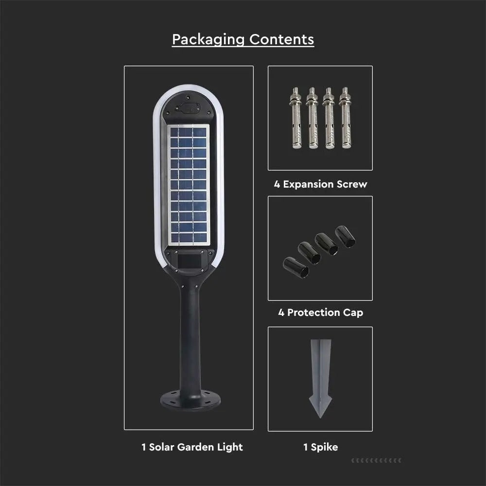 5W(400Lm) LED solārais dārza gaismeklis, V-TAC, IP65, silti balta gaisma 3000K
