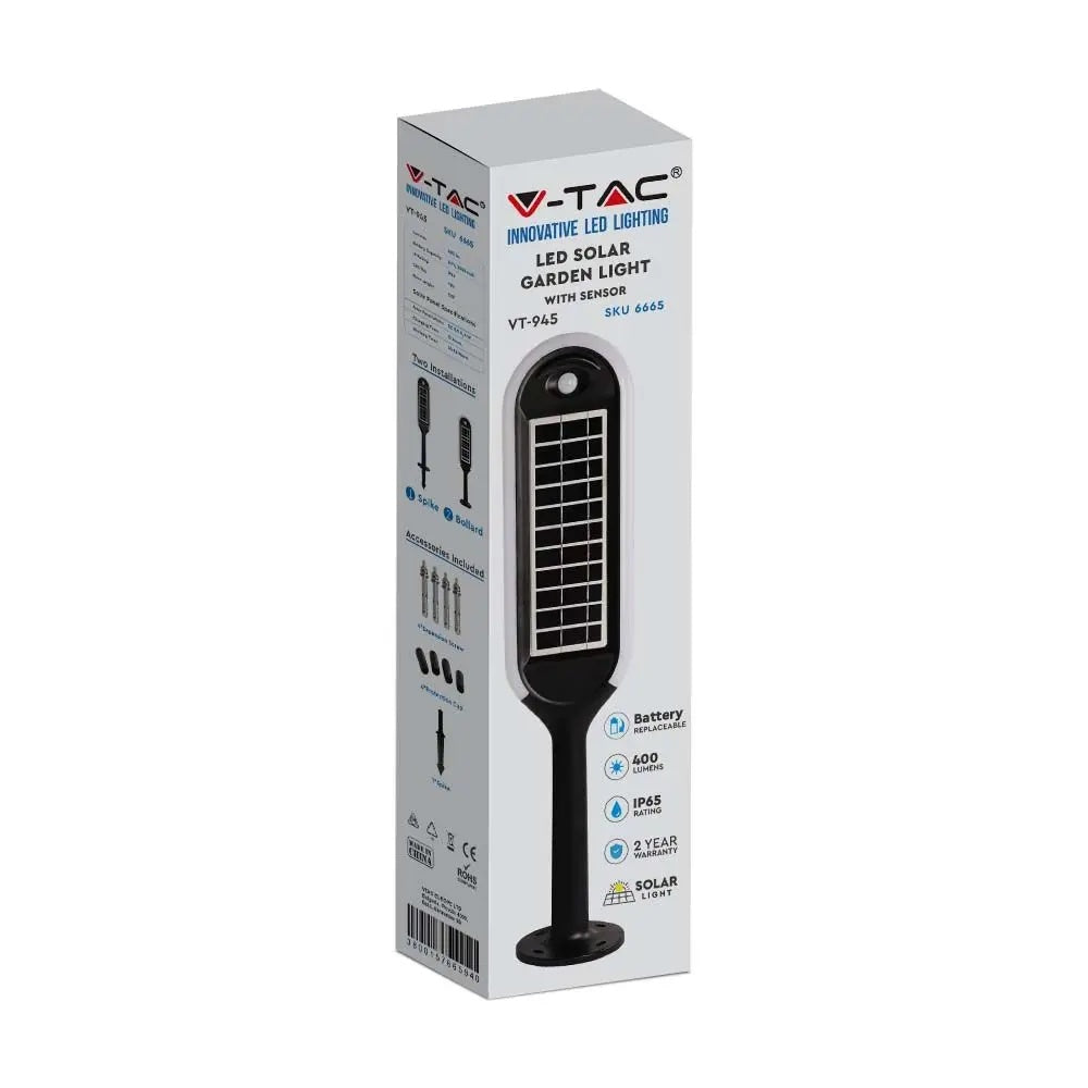 5W(400Lm) LED solcellsarmatur för trädgård med ljussensor, V-TAC, IP65, neutralvitt ljus 4000K