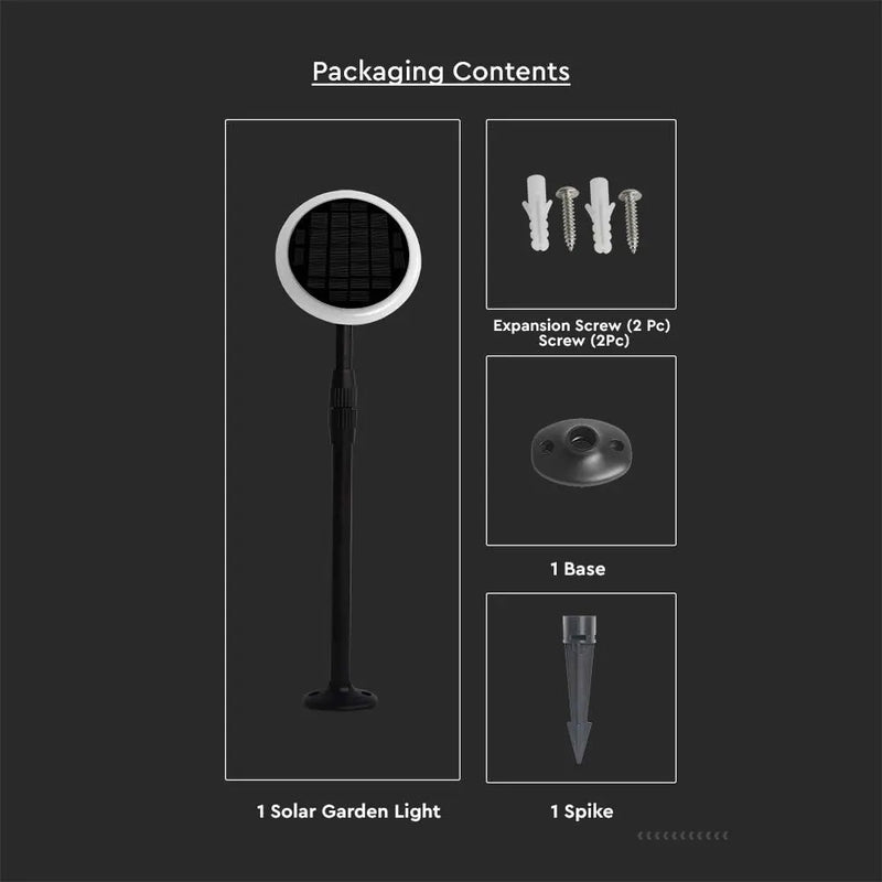 3W(260Lm) LED päikesepaneeliga aiavalgusti, V-TAC, IP65, must, neutraalne valge valgus 4000K, 2 tk.