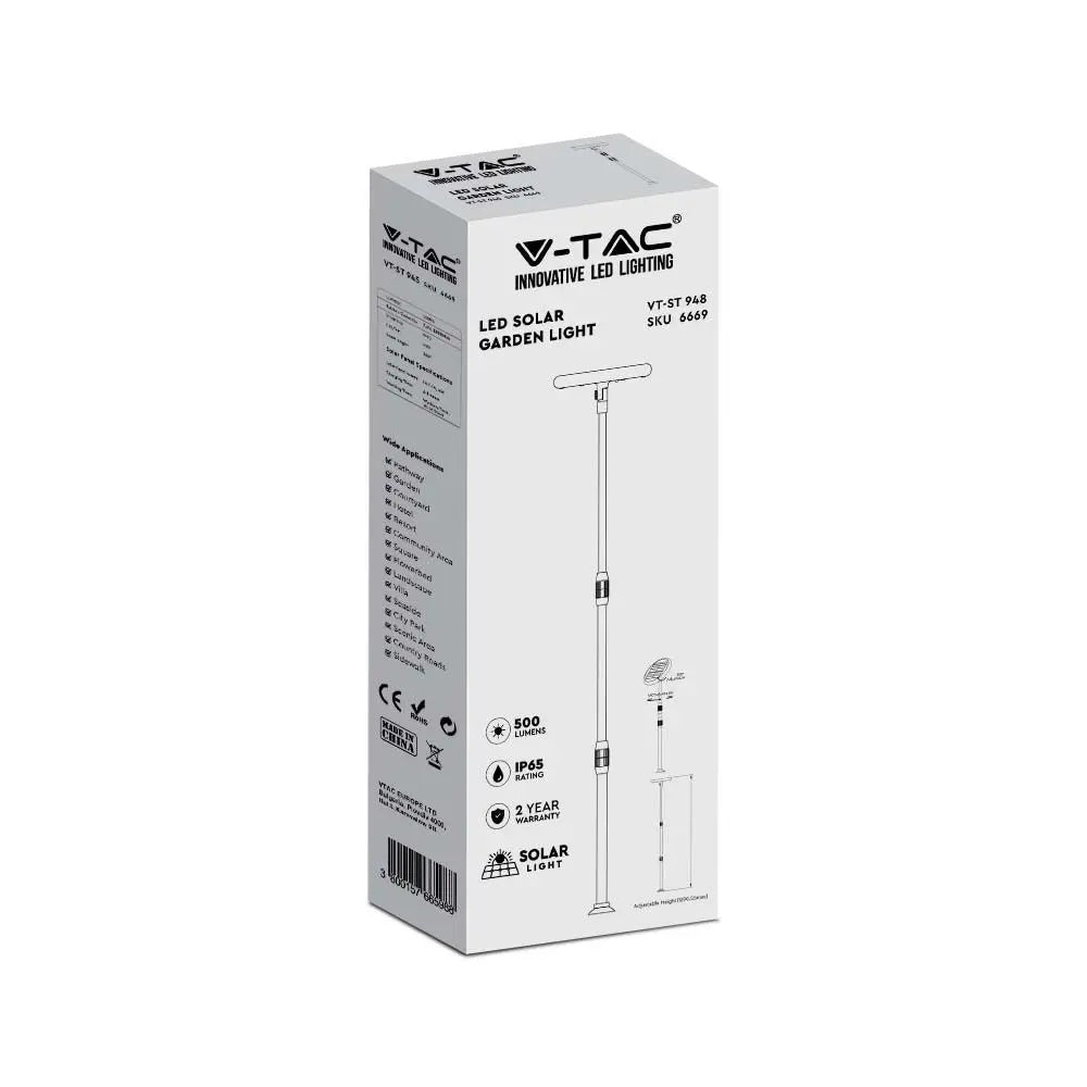 8W(500Lm) LED solārais dārza gaismeklis, V-TAC, IP65, melns/balts, neitrāli balta gaisma 4000K