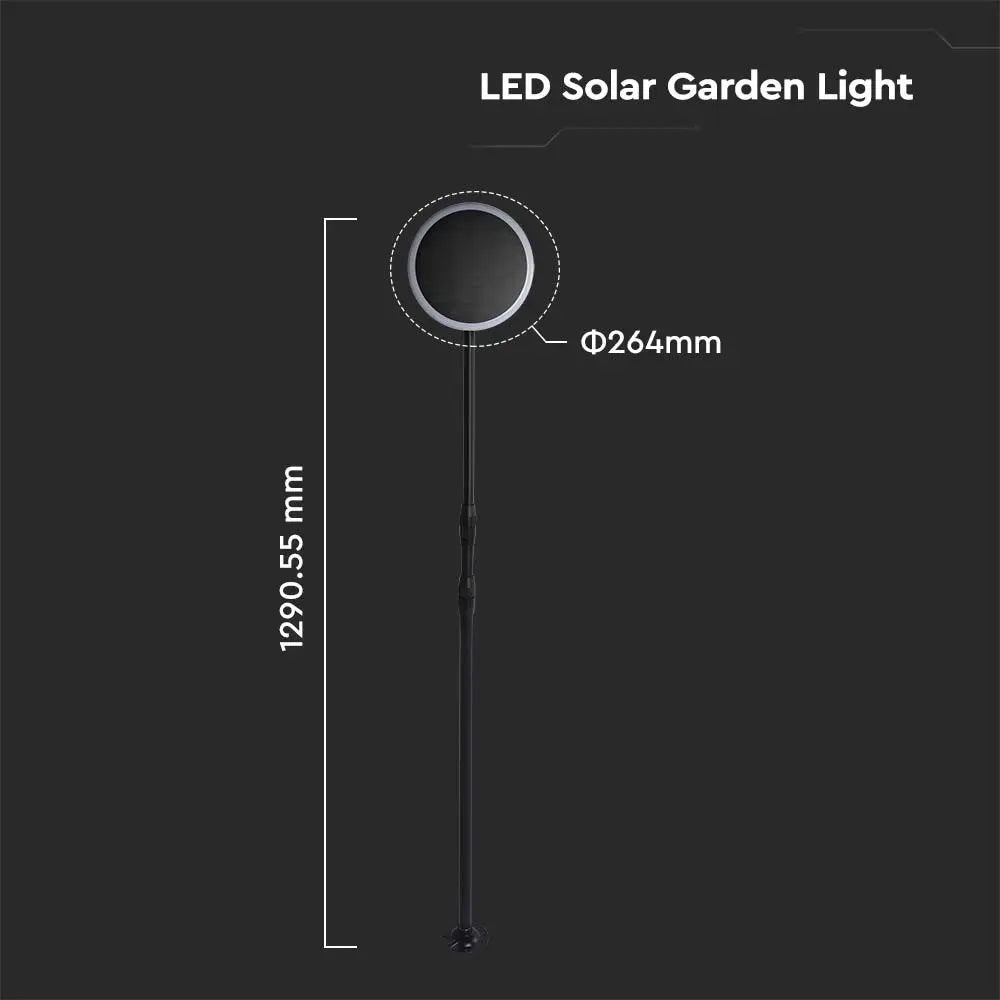 8W(500Lm) LED solārais dārza gaismeklis, V-TAC, IP65, melns/balts, neitrāli balta gaisma 4000K