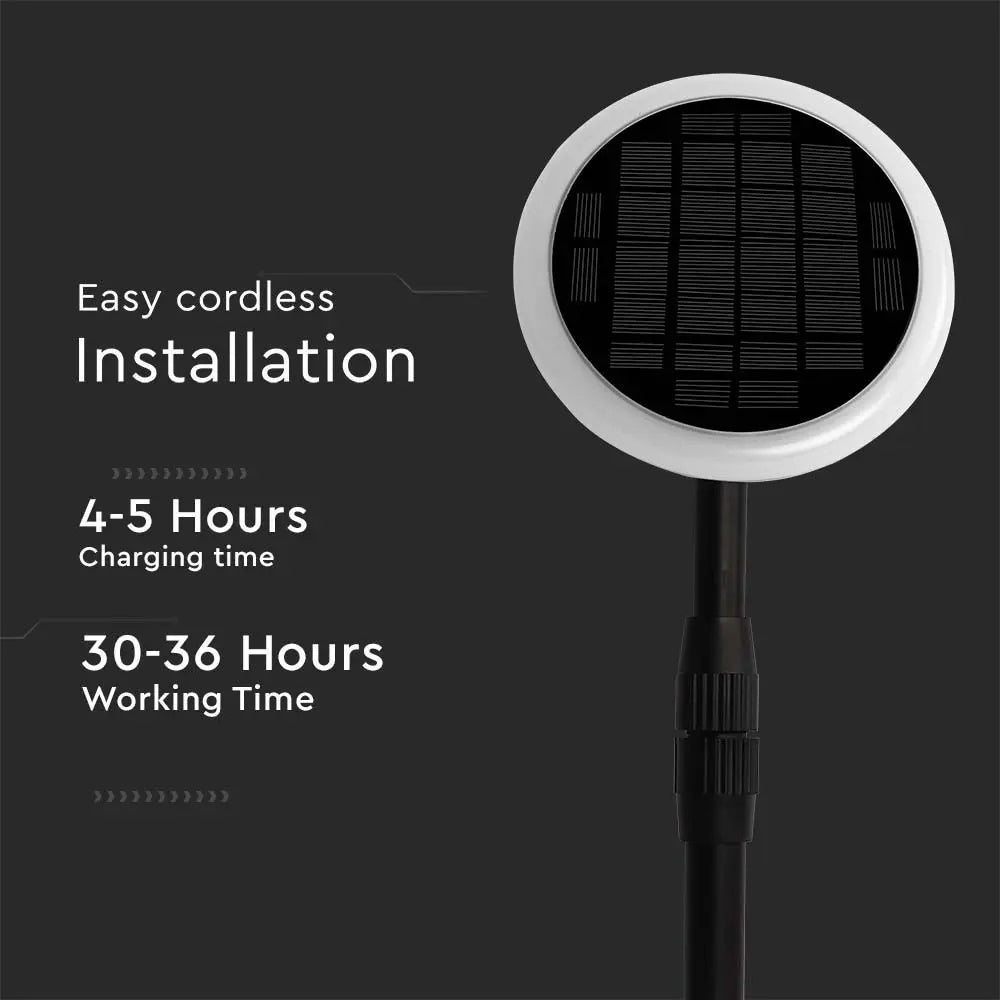 8W(500Lm) LED solārais dārza gaismeklis, V-TAC, IP65, melns/balts, neitrāli balta gaisma 4000K