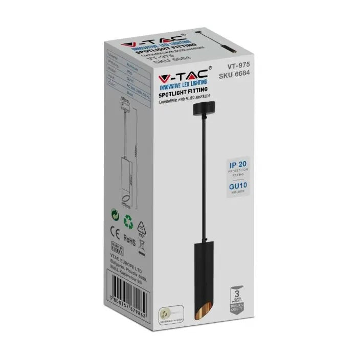 1xGU10 pendelarmatur, svart, 55x200mm, V-TAC